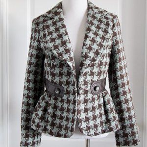 Vintage LOUIS VERDAD Women Check blazer jacket Leather Accent Small